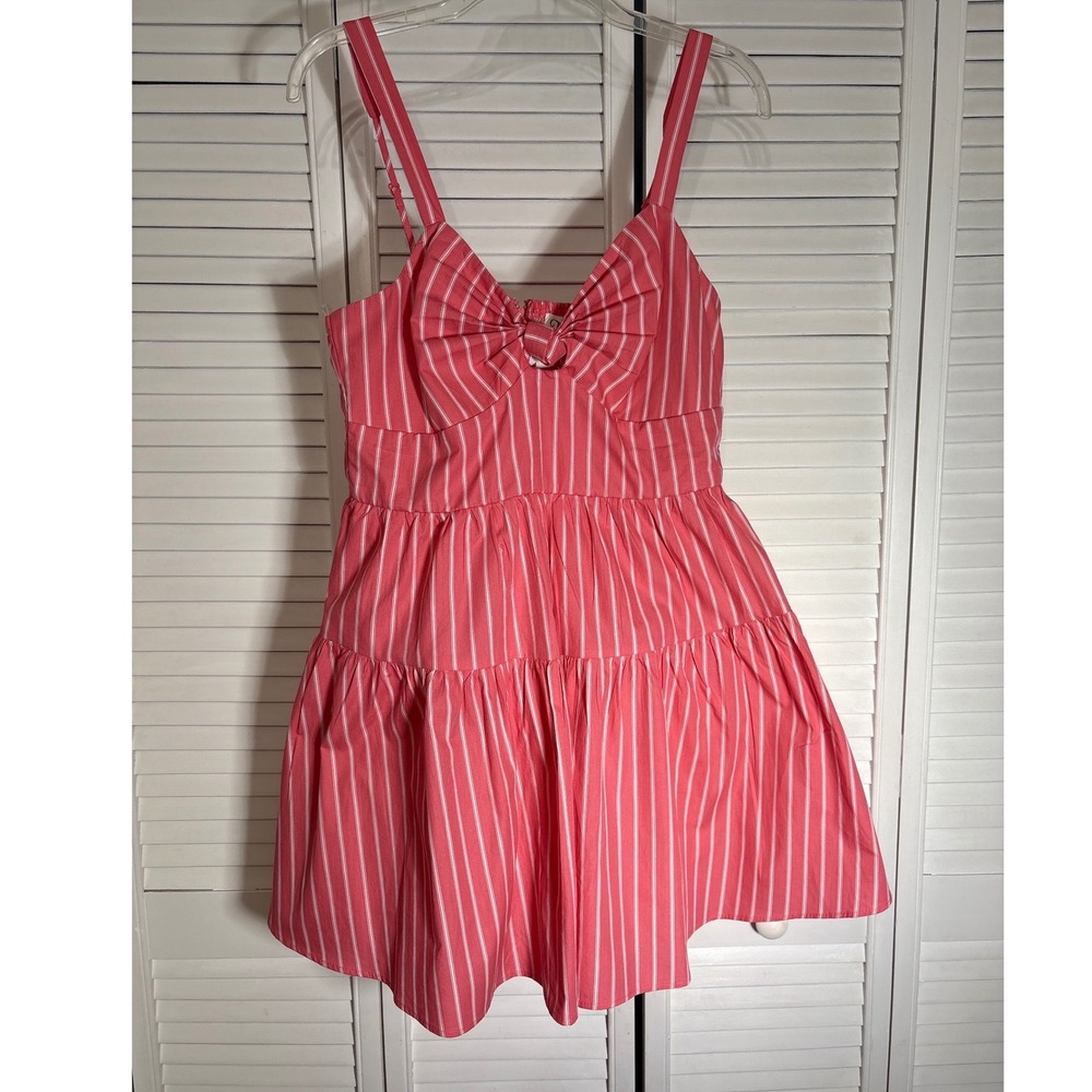 Trixxi Los Angeles Pink White Striped Bow Front Tiered Mini Dress XL 26FJ994HVI